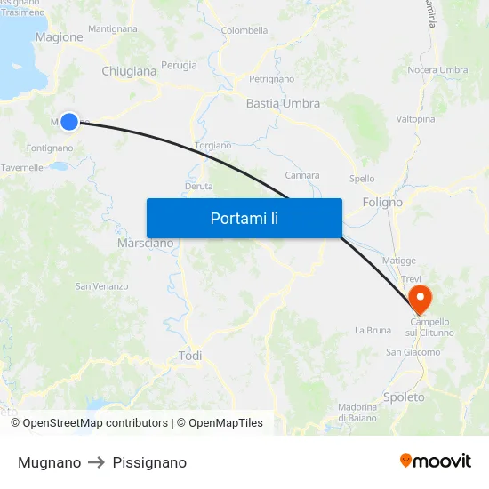 Mugnano to Pissignano map