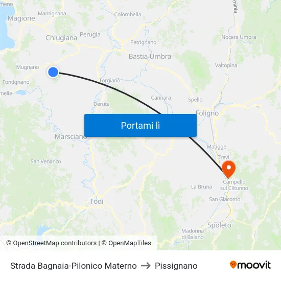 Strada Bagnaia-Pilonico Materno to Pissignano map