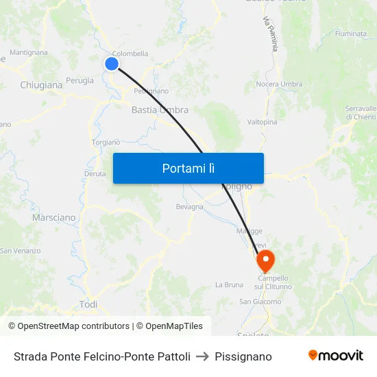 Strada Ponte Felcino-Ponte Pattoli to Pissignano map