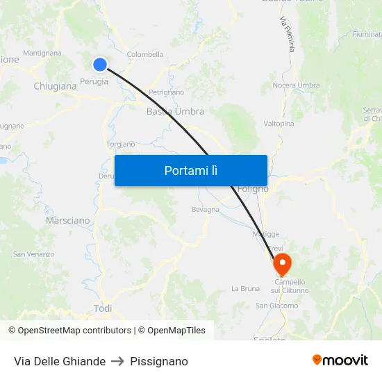 Via Delle Ghiande to Pissignano map