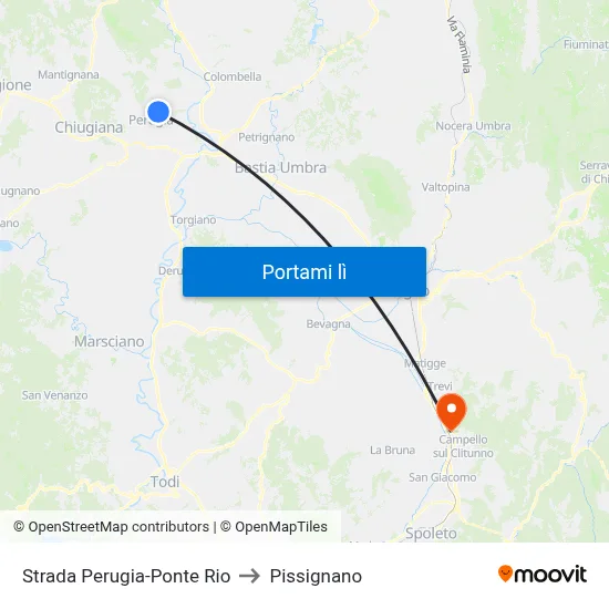 Strada Perugia-Ponte Rio to Pissignano map