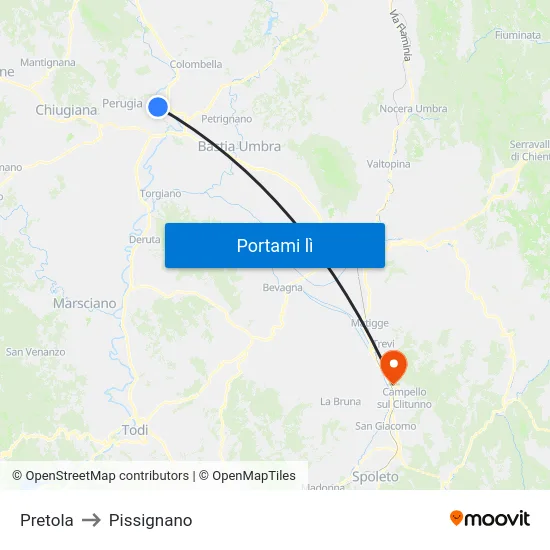 Pretola to Pissignano map