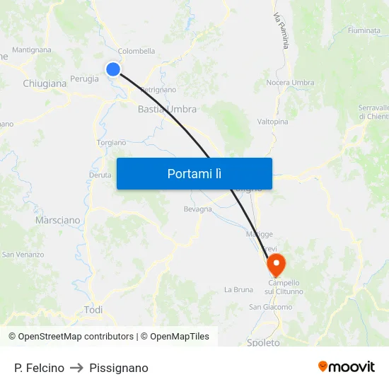 P. Felcino to Pissignano map