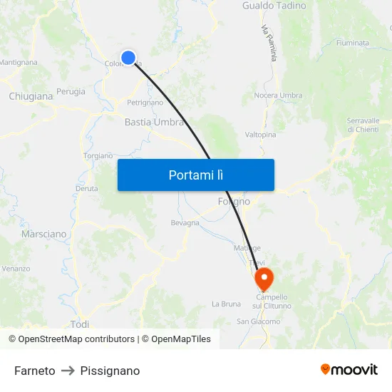 Farneto to Pissignano map