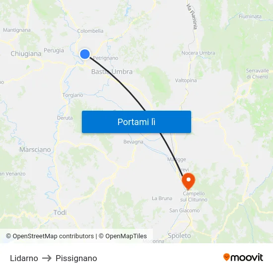 Lidarno to Pissignano map