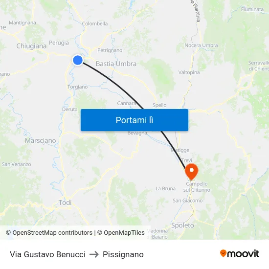 Via Gustavo Benucci to Pissignano map