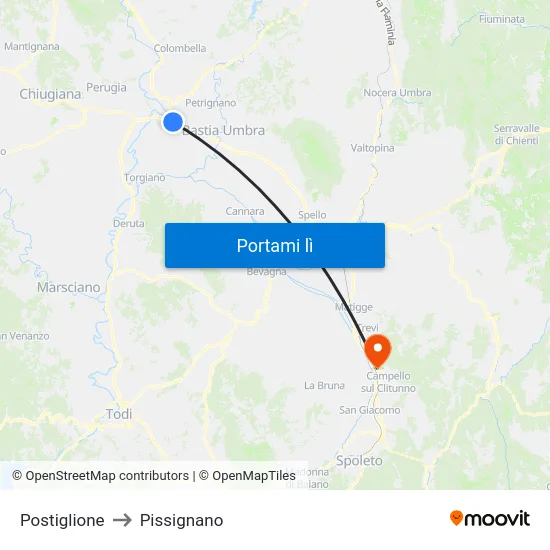 Postiglione to Pissignano map