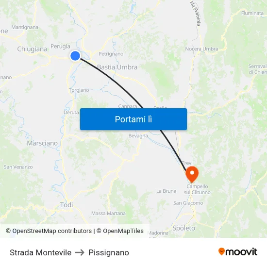Strada Montevile to Pissignano map