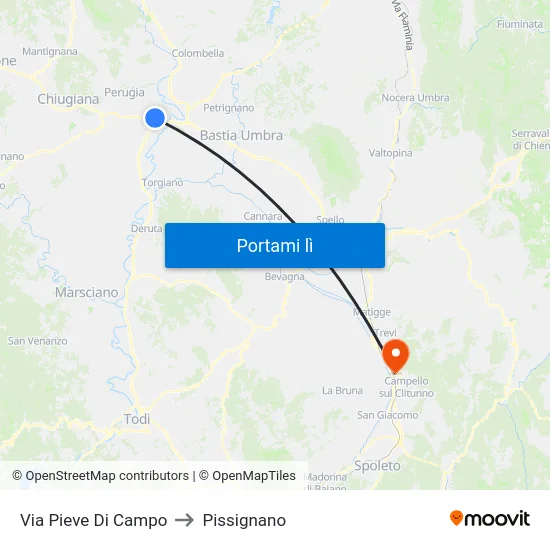 Via Pieve Di Campo to Pissignano map