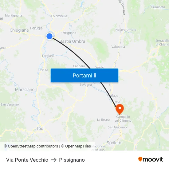 Via Ponte Vecchio to Pissignano map