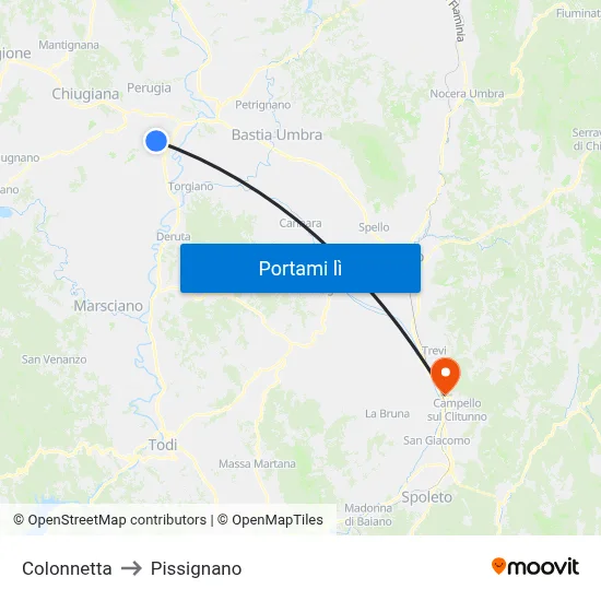 Colonnetta to Pissignano map