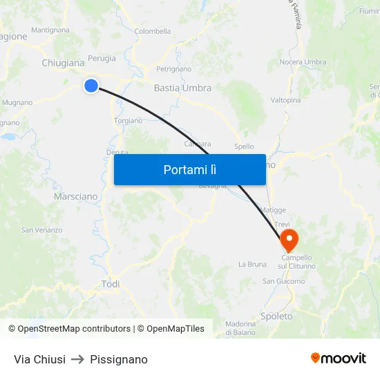 Via Chiusi to Pissignano map