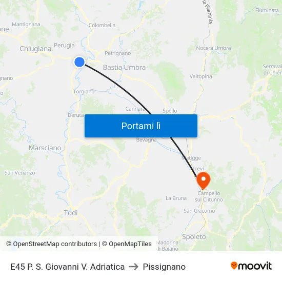 E45 P. S. Giovanni V. Adriatica to Pissignano map