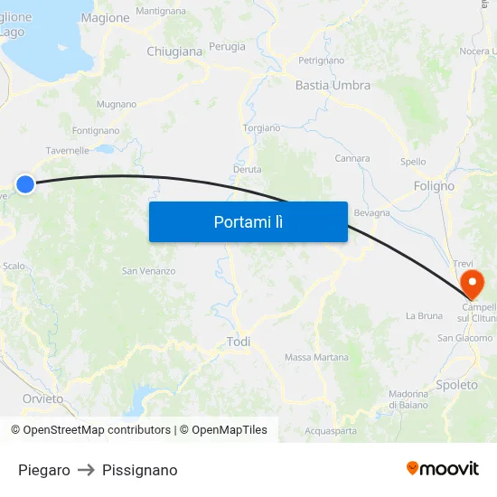 Piegaro to Pissignano map