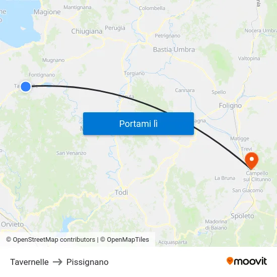 Tavernelle to Pissignano map