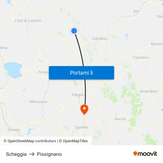 Scheggia to Pissignano map