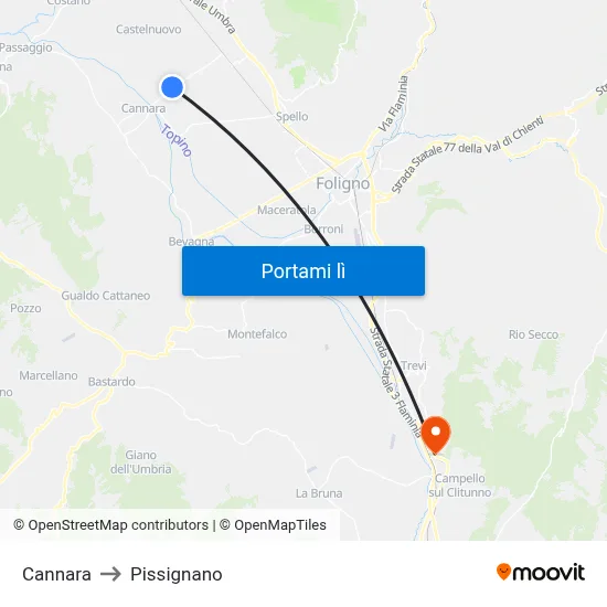 Cannara to Pissignano map
