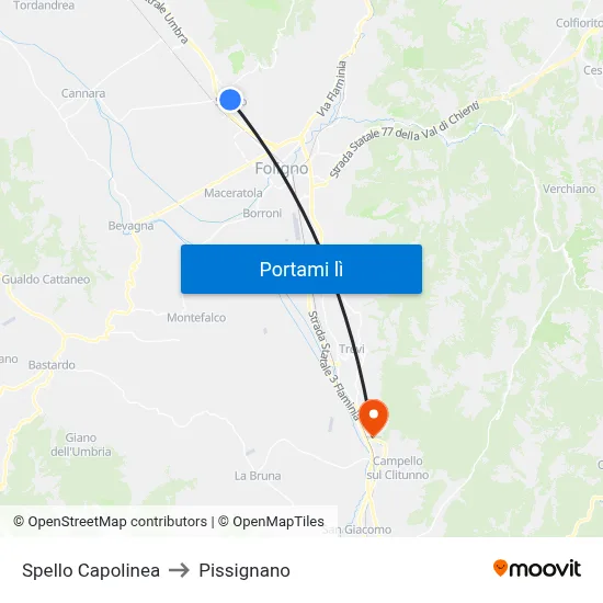 Spello Capolinea to Pissignano map