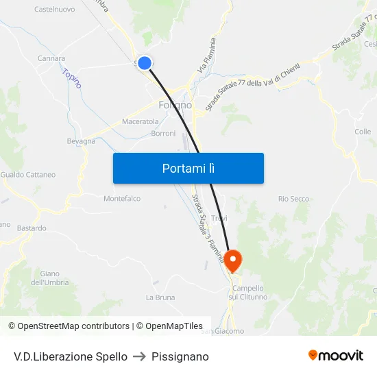 V.D.Liberazione Spello to Pissignano map