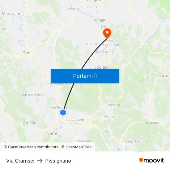 Via Gramsci to Pissignano map