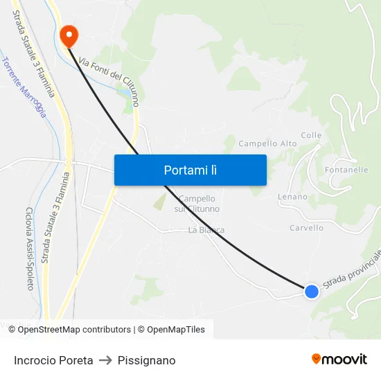 Incrocio Poreta to Pissignano map