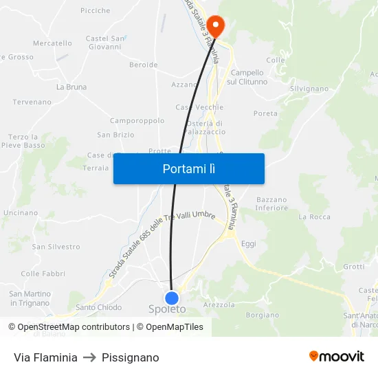 Via Flaminia to Pissignano map