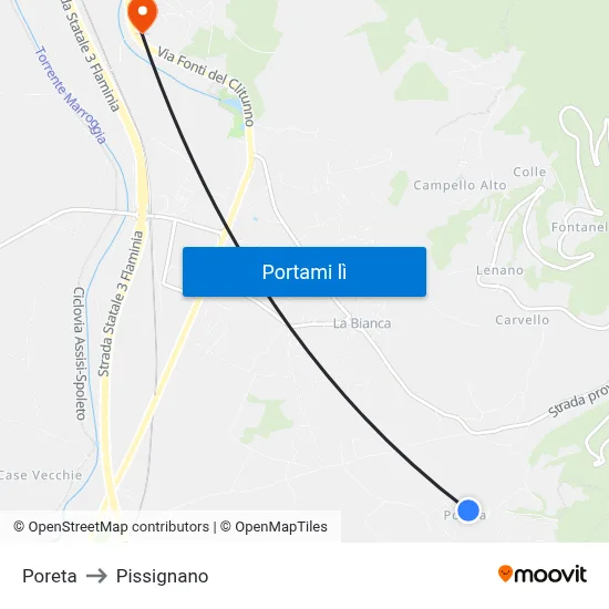 Poreta to Pissignano map