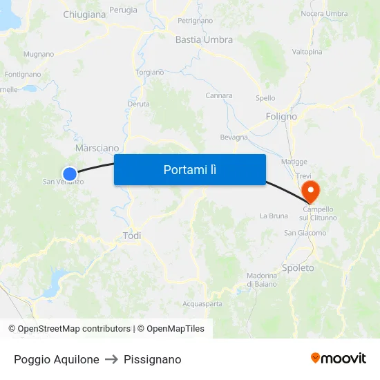 Poggio Aquilone to Pissignano map