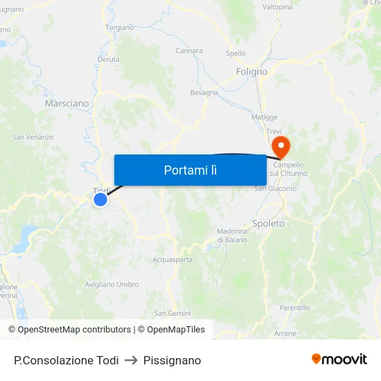 P.Consolazione Todi to Pissignano map