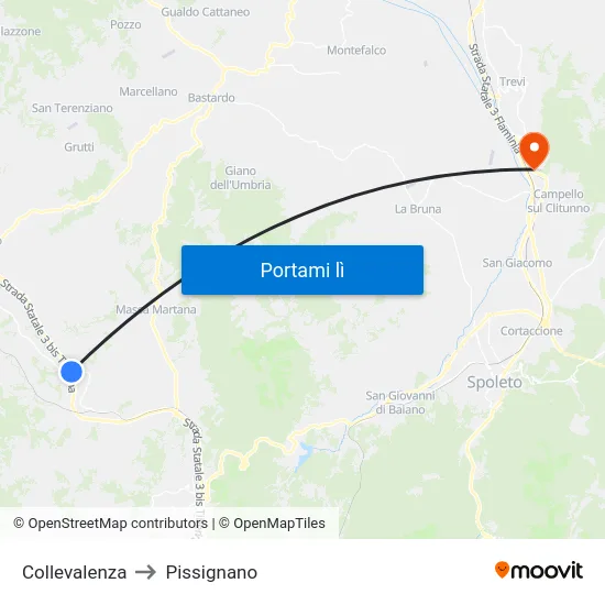 Collevalenza to Pissignano map