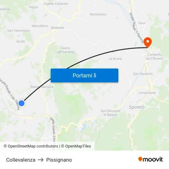 Collevalenza to Pissignano map