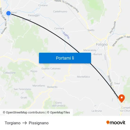 Torgiano to Pissignano map