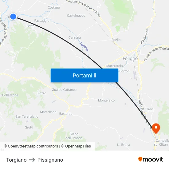Torgiano to Pissignano map