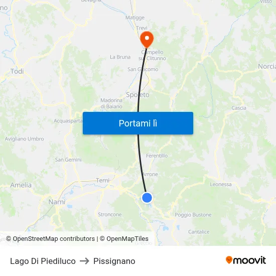 Lago Di Piediluco to Pissignano map