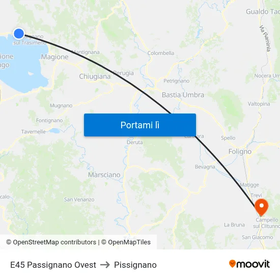 E45 Passignano Ovest to Pissignano map