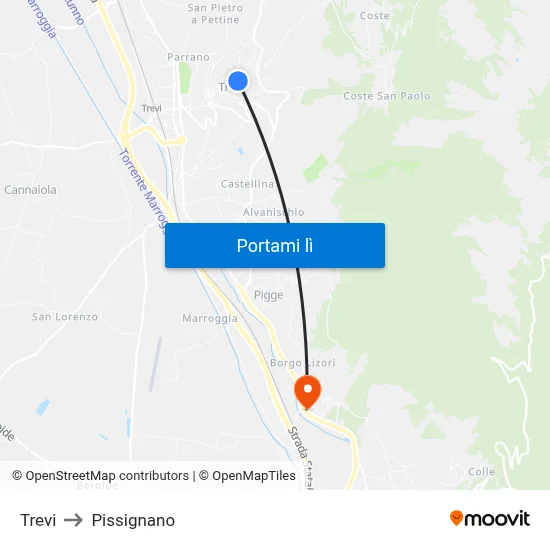 Trevi to Pissignano map