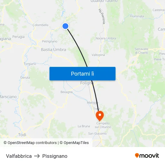 Valfabbrica to Pissignano map