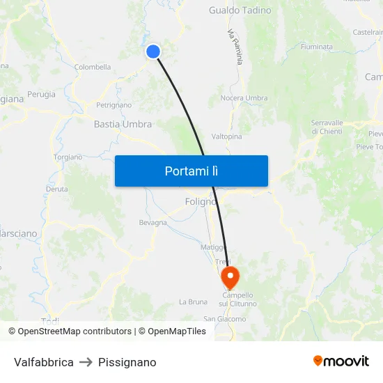 Valfabbrica to Pissignano map