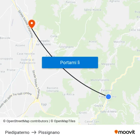 Piedipaterno to Pissignano map
