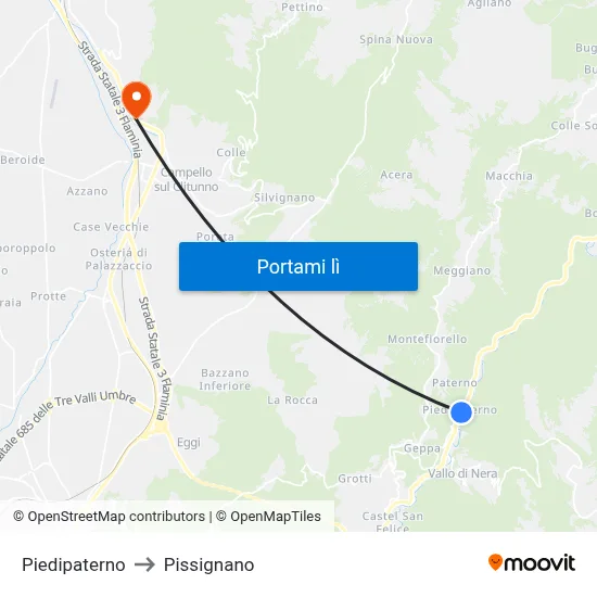 Piedipaterno to Pissignano map