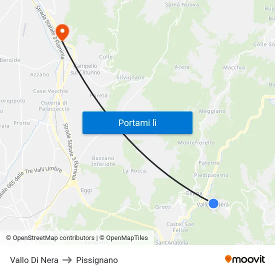 Vallo Di Nera to Pissignano map