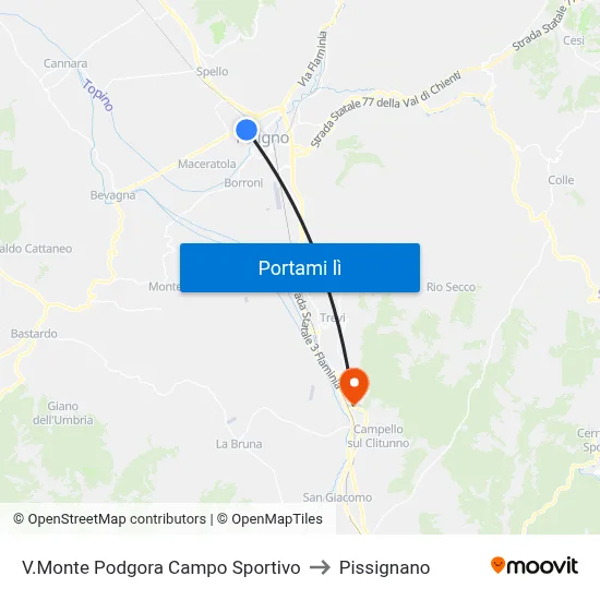 V.Monte Podgora Campo Sportivo to Pissignano map