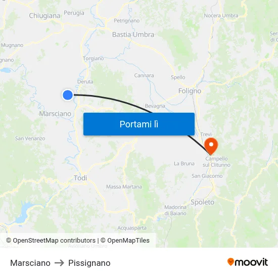 Marsciano to Pissignano map