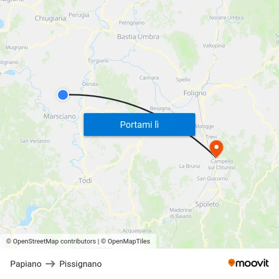 Papiano to Pissignano map