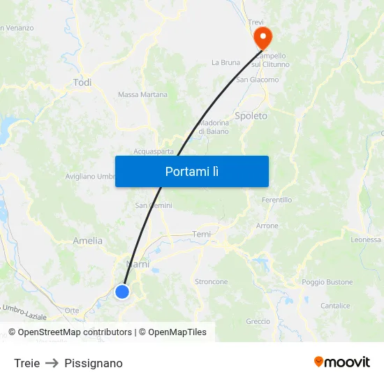 Treie to Pissignano map