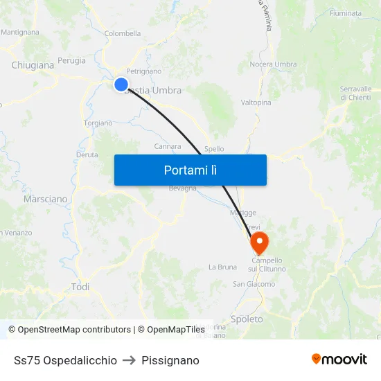 Ss75 Ospedalicchio to Pissignano map