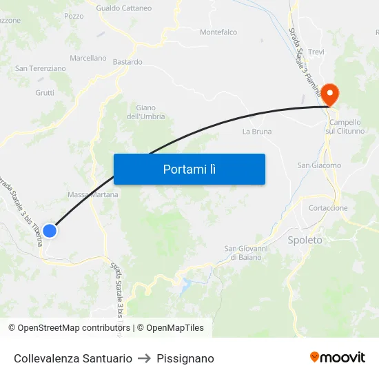 Collevalenza Santuario to Pissignano map