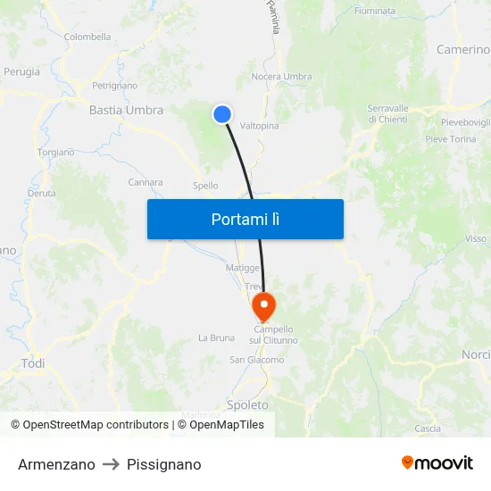 Armenzano to Pissignano map