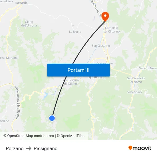 Porzano to Pissignano map