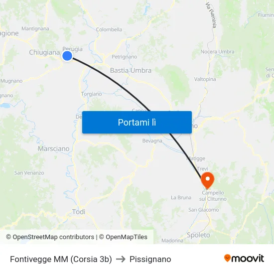 Fontivegge M​M (Corsia 3b) to Pissignano map